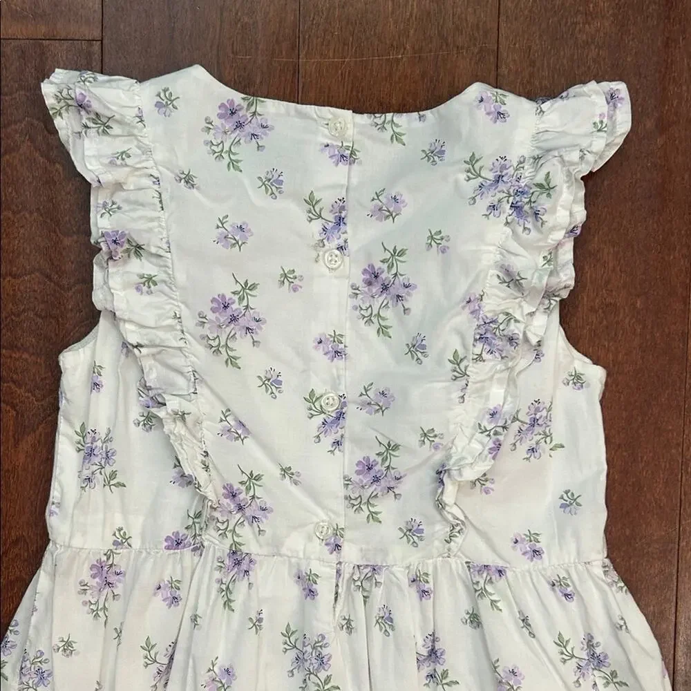 Gymboree Girl’s Adorable Purple & White Floral Kids Dress with Ruffles, Size 8